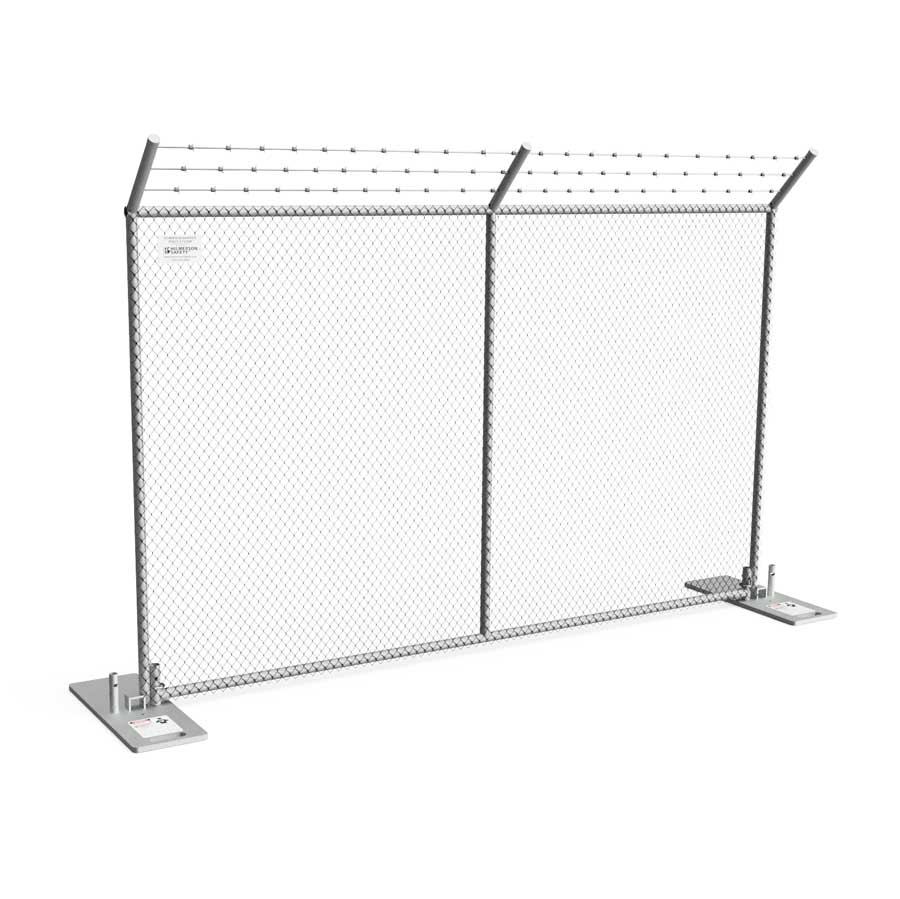 Temporary Fence Panel with Heavy Base & 45 Degree 3 Strand Barbed Wire