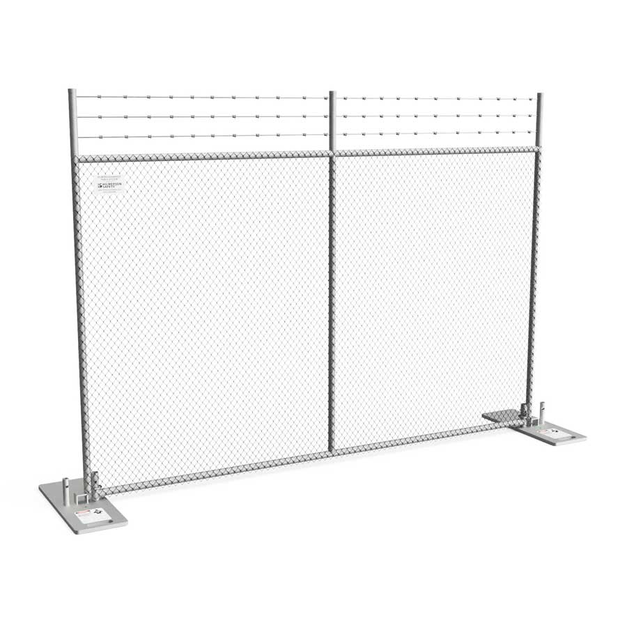 Temporary Fence Panel with Heavy Base & 3 Strand Vertical Barbed Wire
