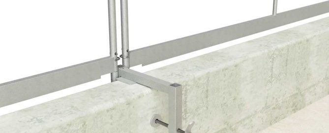 HLM-GRPC2PG Parapet Wall Mount Clamp: Dual post adjusts 6-18”. Non-penetrating. Galvanized.