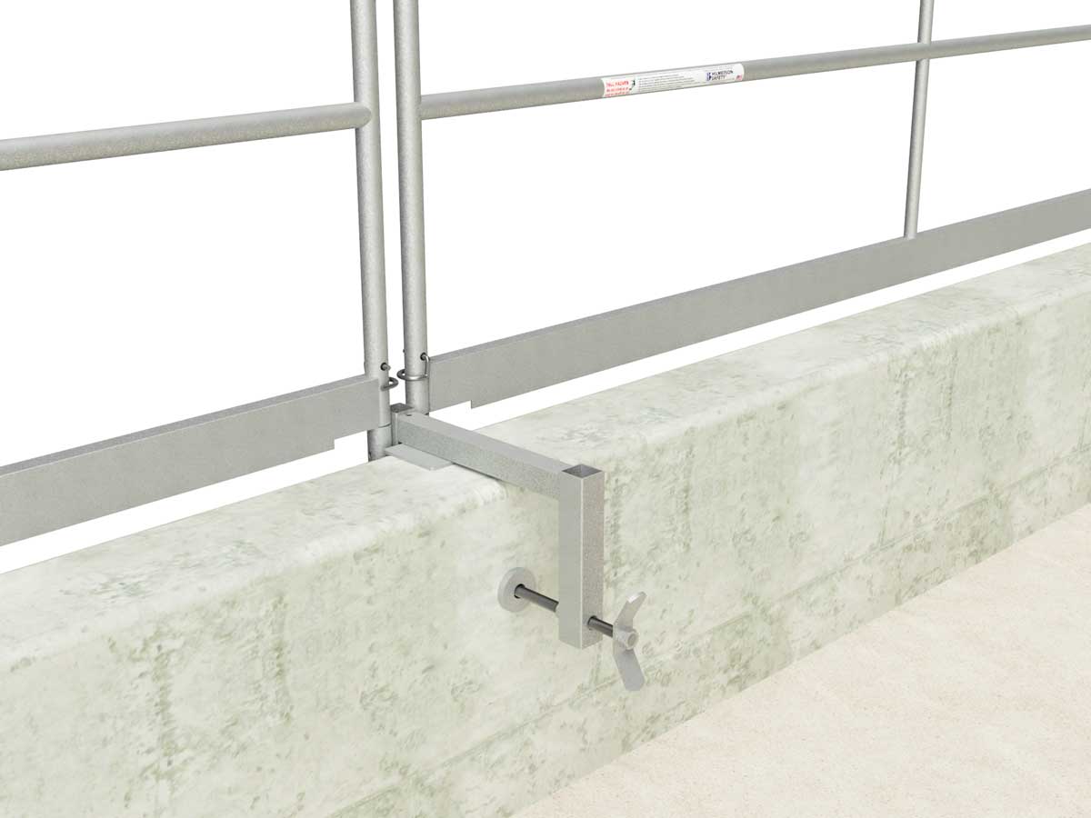 HLM-GRPC2PG Parapet Wall Mount Clamp: Dual post adjusts 6-18”. Non-penetrating. Galvanized.