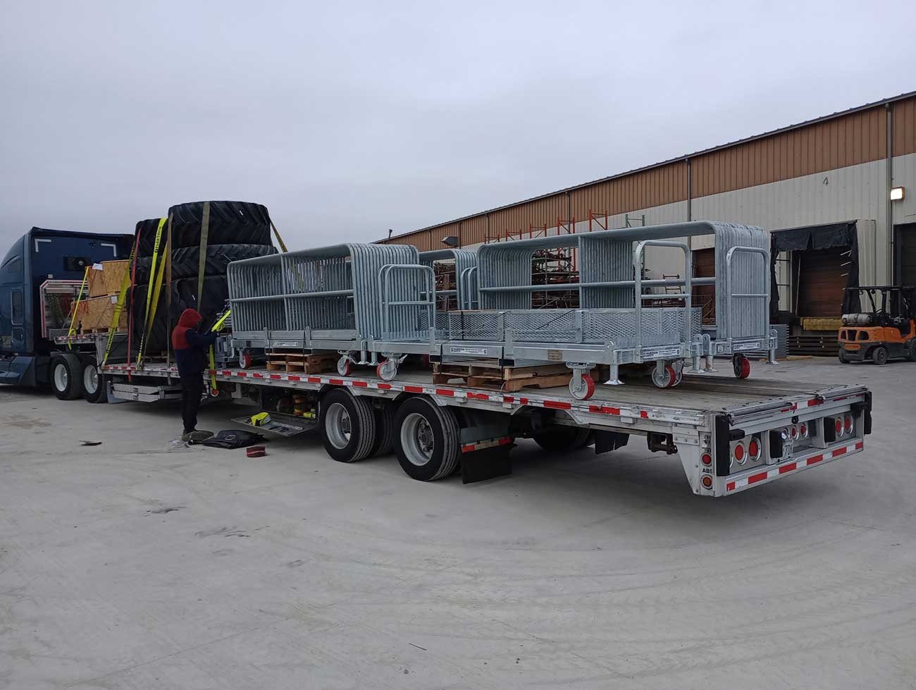 safety rail system carts loaded on truck for transport to bridge project
